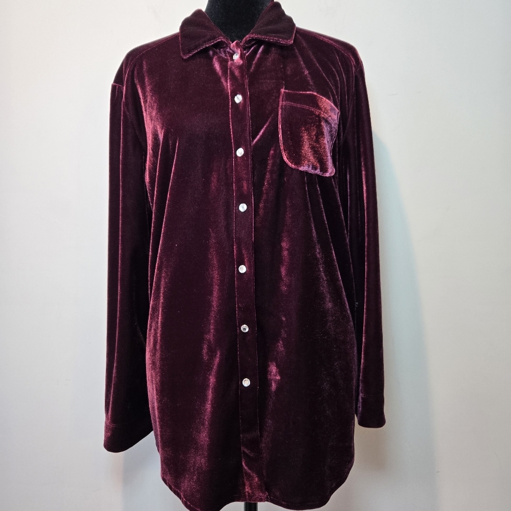 French Laundry Shirt Women's Small Dark Red Velvet Dark Academia Gothic 90s